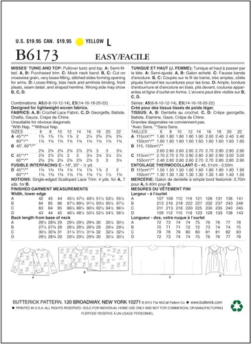 Vista 2 de Butterick Patterns B6173A50 Plantilla y top de costura para túnica de señoritas, A5 (6-8-10-12-14)
