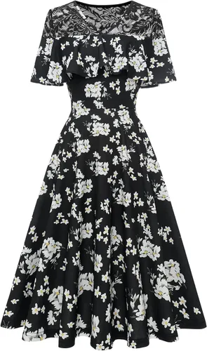 Vista 2 de DRESSTELLS Vestido de té para mujer, vestidos de capa vintage, vestido de cóctel de los años 50