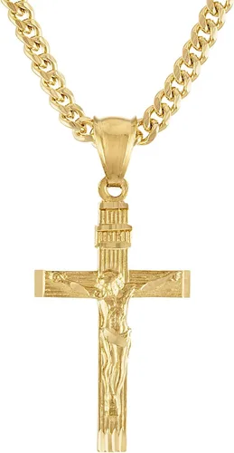 Vista 2 de Collar con dije de cruz de oro de 14 quilates, collar de cruz de 0.157 pulgadas (0.157 in) para hombres, esposo fino para dijes, eslabones cubanos