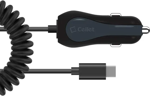 Vista 4 de Cellet Cargador de coche de doble puerto USB de 15 vatios de carga rápida con cable tipo C de 4 pies de alta potencia de 3 amperios compatible