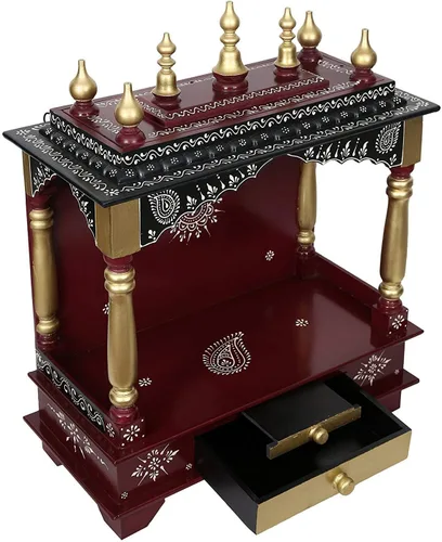 Vista 3 de Indian Handicrafts Export Pooja Mandir de madera (Grande- 24 X 12 X 30 (WXDXH) - pulgadas, Granate)