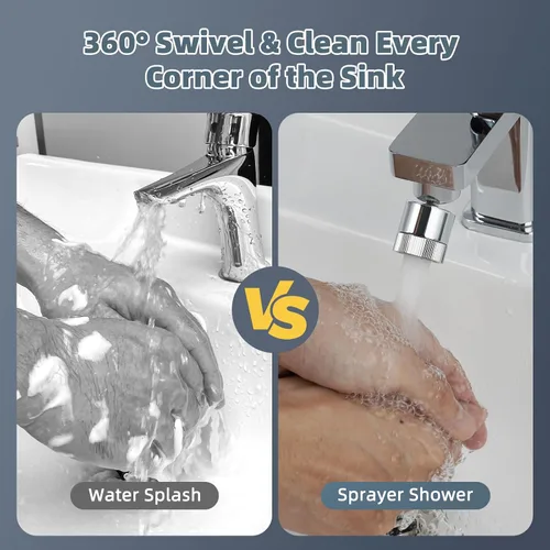 Vista 7 de Hibbent Aireador de doble flujo de agua para fregadero de cocina, aireador de grifo de baño giratorio de 360 grados, fácil control con una mano, 1.8