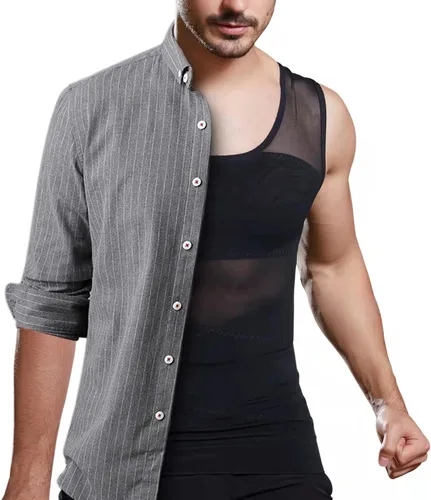 Vista 4 de ISUP Mens Compression Shirt Slimming Undershirt Shapewear Body Shaper Chest Compression Tummy Control Tank Top