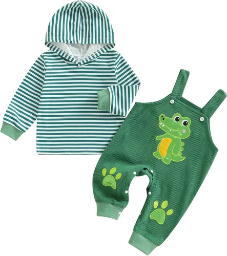 Vista 45 de Conjunto de ropa de otoño e invierno para bebé y niño, sudadera larga con capucha y pantalones para niños pequeños, 6, 12, 18, 24 meses, 2T Adorable