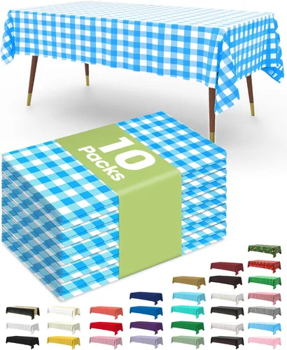Vista 12 de Pureegg Juego de 10 manteles de plástico desechables, 54 x 108 pulgadas, para fiestas de cumpleaños, picnic, manteles blancos, rectangulares