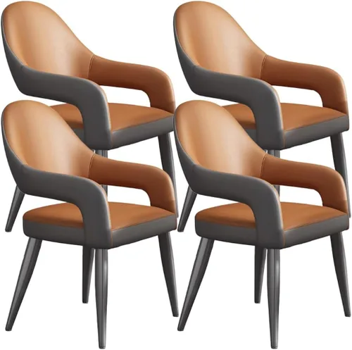 Vista 16 de YVYKFZD Leather Dining Chairs, Leisure Kitchen Chairs Set, Upholstered Dining Room Chairs with Backrest, Lounge Armchair Comfy Side Chair, for Brown