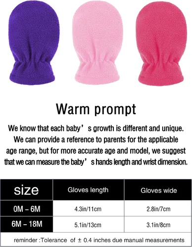 Vista 3 de 3 pares de guantes de invierno para bebés y niños pequeños de forro polar para bebés y niñas