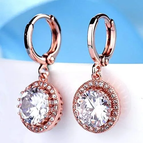 Vista 5 de GULICX Aretes colgantes argolla de oro rosa circón galvanizado estilo retro para mujer