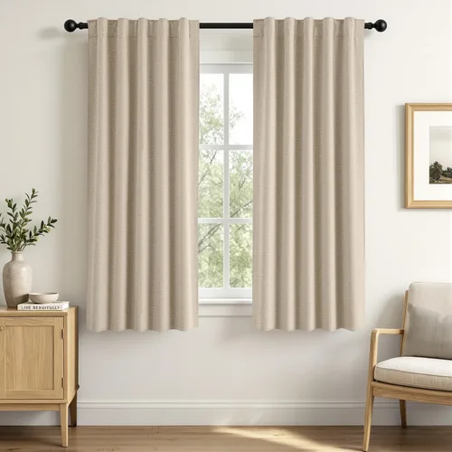 Vista 24 de MIULEE Linen Textured 100% Blackout Curtains Drapes White Backing 96" Long Birch
