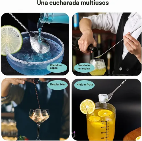 Vista 5 de Bell - Jigger de cóctel con marcas de medición (1 oz, 2 onzas) y cuchara mezcladora, juego de camarero