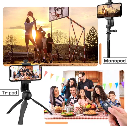 Vista 6 de Adaptador universal de trípode para teléfono con control remoto de cámara inalámbrico, soporte para teléfono celular con abrazadera ajustable