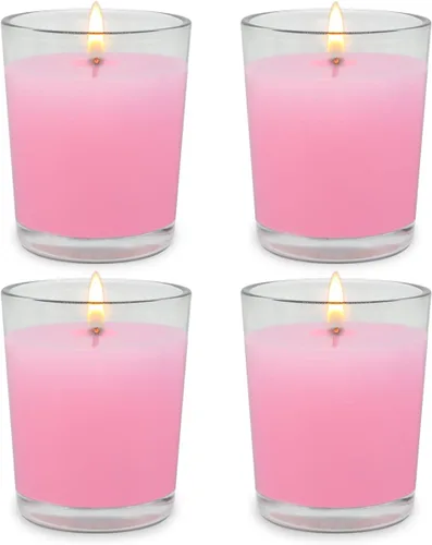 Vista 15 de Juego de 4 velas votivas verdes para Navidad y día de San Patricio, velas de cera de soja sin perfume rellenas de vidrio transparente