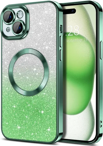 Vista 136 de Hython Funda para iPhone 13 Pro transparente con purpurina magnética [compatible con MagSafe] Protector completo de lente de cámara delgado