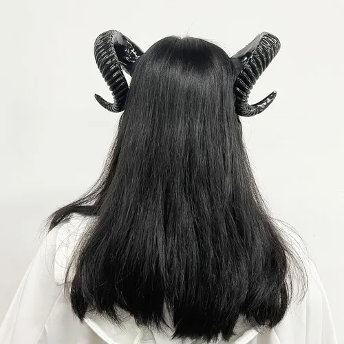 Vista 4 de YuDanae Black Antlers Sheep Horn Gothic Steampunk Devil Demon Horns Headband for Halloween Costume Photo Props