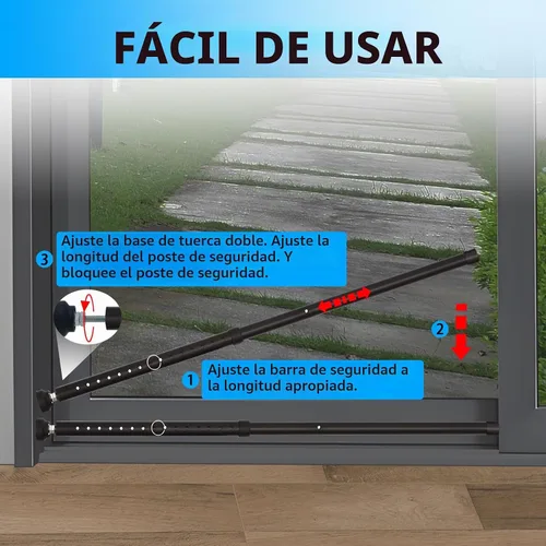 Vista 5 de PBHEPJ Paquete de 1 barra de seguridad para puerta corredera, barra de seguridad ajustable de 18.5 a 51 pulgadas para puerta de patio con puntas