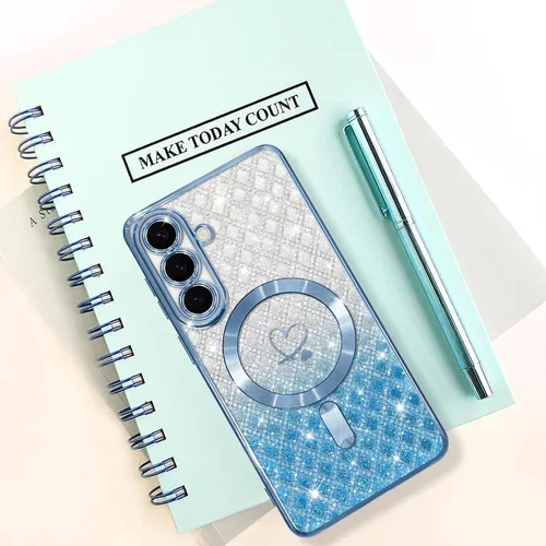 Vista 398 de Bonoma - Funda compatible con Samsung Galaxy S21 Plus, diseño de corazón con purpurina, color rosa Support for MagSafe, Plating Magnetic Case TPU
