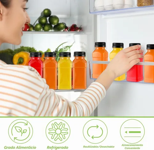 Vista 3 de Mifoci - 24 botellas de plástico para jugo de 6.7 onzas con tapa para jugo Recipientes de bebidas a granel transparentes reutilizables para jugo