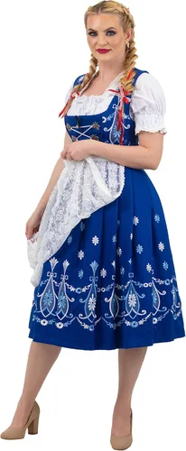 Vista 4 de Dirndl Trachten Haus Vestido de tirolesa bávara para mujer azul largo de 3 piezas para el Oktoberfest alemán