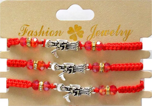 Vista 4 de Pulsera de la Santa Muerte Cuerda Roja Saint Death Parca Paquete de 3 pulseras, Hilo, no conocido