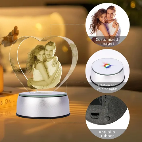 Vista 4 de Foto de cristal 3D, regalos románticos personalizados para mujeres, esposa, hombres, mamá, padre, ella, él, papá, parejas, vidrio óptico grabado