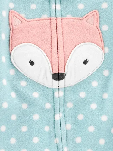 Vista 2 de Simple Joys de Carter's - Paquete de 2 pijamas de algodón y forro polar con pies para bebé niña, para dormir y jugar Zorro azul/melocotón animal