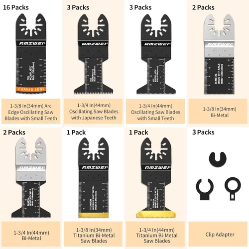 Vista 3 de Juego de 28 cuchillas oscilantes para herramientas de titanio de alta calidad, para madera, plásticos, metal, hojas de sierra oscilantes