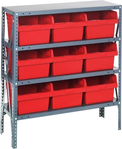 Vista 21 de Quantum QSBU-245BK Heavy Duty Shelving Unit with (7) Shelves and (24) QUS245 Black Bins for Garage Warehouse Storage Distribution 400 lb Load