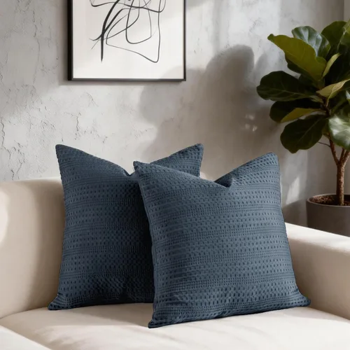 Vista 14 de Juego de 2 fundas de almohada decorativas de 18 x 18 pulgadas, fundas de almohada decorativas bohemias de algodón lavado a la piedra para sofá, Azul
