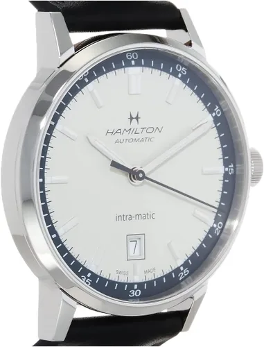 Vista 4 de Hamilton Watch American Classic Intra-Matic Auto 40mm Case, Beige Dial, Black Leather Strap (Model H38425720)