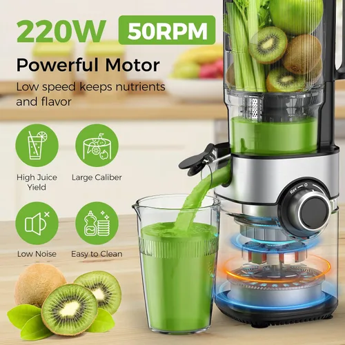 Vista 5 de Exprimidor de prensa en frío, máquina de jugo de canal de alimentación de 5 pulgadas de ancho, máquina exprimidora OSTBA para verduras y frutas