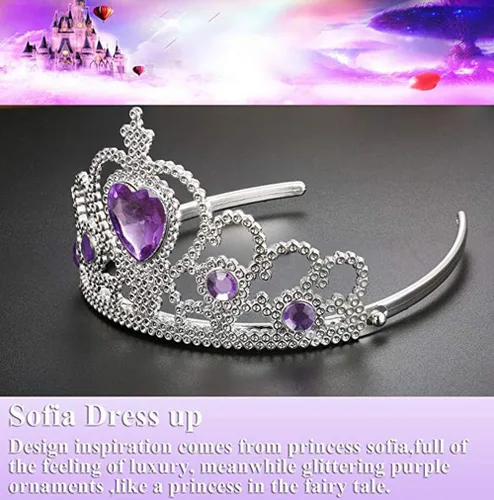 Vista 3 de Disfraz de princesa Sofía Rapunzel, accesorios de vestir para niñas, guantes de Rapunzel, tiara, corona, collar, aretes, pulsera, anillo