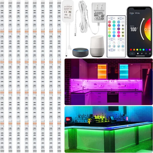 Vista 8 de maylit Kit de 10 luces RGB inteligentes para debajo del gabinete, compatible con Alexa y Google Assistant, aplicación y control remoto