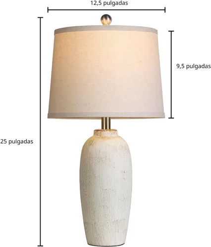 Vista 6 de Juego de 2 lámparas de mesa en tarro de cerámica de 25 pulgadas para dormitorio, lámparas de mesita de noche beige para sala de estar
