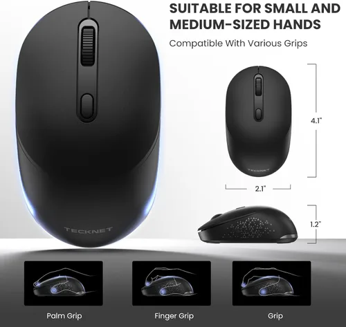 Vista 7 de TECKNET Ratón inalámbrico Bluetooth, receptor USB-A Bluetooth 5.0 y 2.4G, compacto y portátil, clic silencioso, diseño ergonómico simétrico, batería