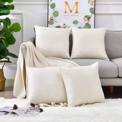 Vista 8 de Juego de 4 fundas de almohada de lino beige de 16 x 16 pulgadas, fundas decorativas en blanco para sofá y cama, para sublimación, estilo granja