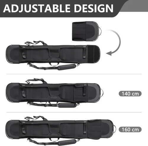 Vista 3 de YR Funda ajustable para snowboard con correas para el hombro, funda de protección de snowboard suave con encuadernación abierta, bolsa de snowboard