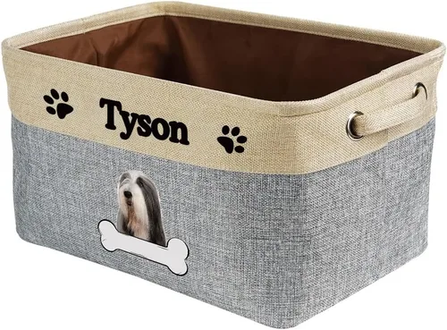 Vista 24 de Cesta de almacenamiento decorativa personalizada para cachorros, caja de juguetes rectangular de tela con 2 asas para organizar armario, garaje Azul