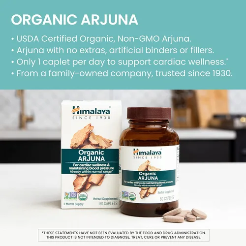 Vista 3 de Himalaya Organic Arjuna, suplemento de presión arterial para bienestar cardiovascular y salud cardíaca, 700 mg, 60 cápsulas, suministro de 2 meses