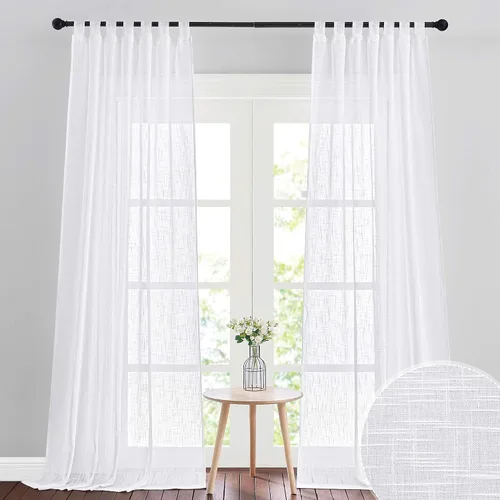 Vista 17 de RYB HOME - Cortinas de lino con textura transparente, 2 paneles