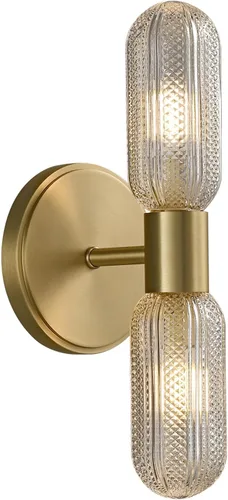 Vista 7 de Aplique de pared de latón cepillado, doble cristal moleteado, bombilla incluida 12.3in 2-Light Hardwired Wall Light,Perfect for Bathroom Living