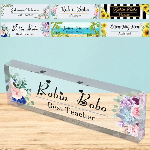 Vista 15 de Placa de nombre de escritorio personalizada de bloque de acrílico personalizado para oficina, placa de escritorio personalizada, decoración