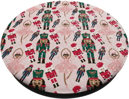 Vista 2 de Feliz Navidad Preppy Rosa Bailarina Navidad Cascanueces Estampado PopSockets Estándar PopGrip