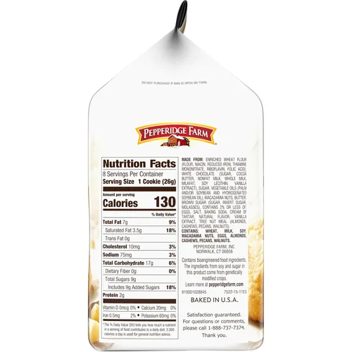 Vista 7 de Pepperidge Farm Tahoe Galletas crujientes de chocolate blanco y nuez de macadamia, bolsa de 7.2 onzas (8 galletas)