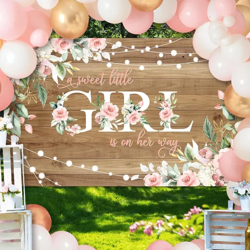 Vista 6 de Avezano Cartel rústico para baby shower con texto en inglés "A Sweet Little Girl is on Her Way", decoración de fiesta de baby shower, pancarta