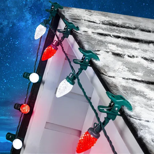 Vista 14 de 49FT 50 LED C9 luces de Navidad impermeables al aire libre, blanco Blanco cálido