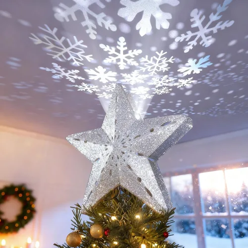 Vista 8 de DG-Direct Decoración iluminada para árbol de Navidad con 6 patrones de Purpurina dorada 6