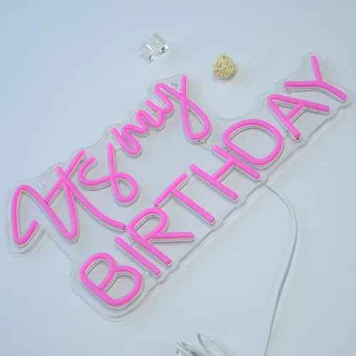 Vista 6 de Planzo Letrero de luz LED de neón con texto en inglés "It's My Birthday", letrero de pared para decoración de ventana, letrero USB para dormitorio