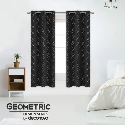 Vista 2 de Deconovo - Cortinas opacas para dormitorio y sala de estar, con aislamiento térmico, cortinas oscuras para habitación, geométricas, con ojales