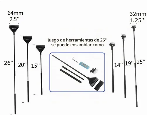 Vista 3 de Cepillo limpiador de algas para acuario con 10 cuchillas de acero inoxidable para peces, arrecife, plantas, tanque de vidrio, 26 pulgadas