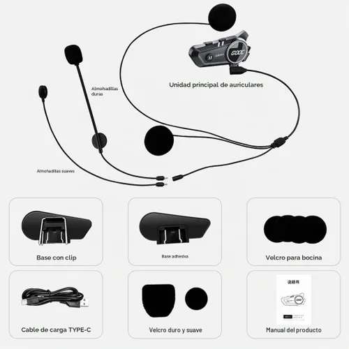 Vista 8 de Altavoces e intercomunicador Bluetooth para casco - Sistema de comunicación de cancelación de ruido para 2 jinetes para motocicleta, esquí, ciclismo